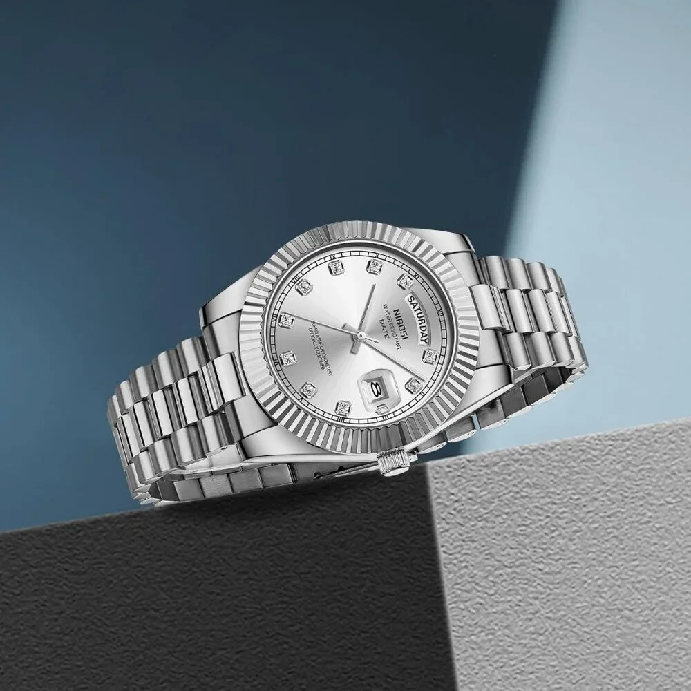 Men's All Silver Stainless Steel Analog Classic Design Stylish Wrist Dress Watch